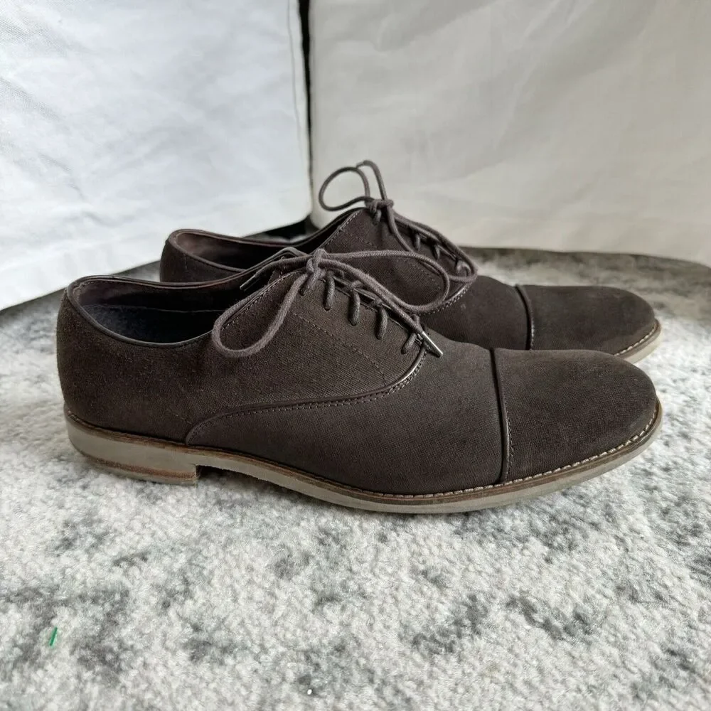 John Varvatos Dark Brown Suede Cap Toe Lace Tie Rubber Sole Oxford Shoe 10.5